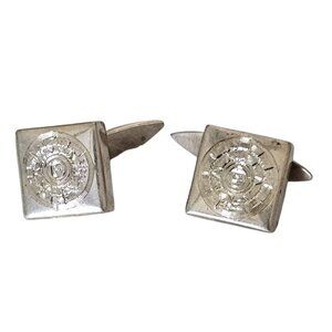 Sterling Silver 925 Square Cufflinks 1/2" With Engraved Geometric Design